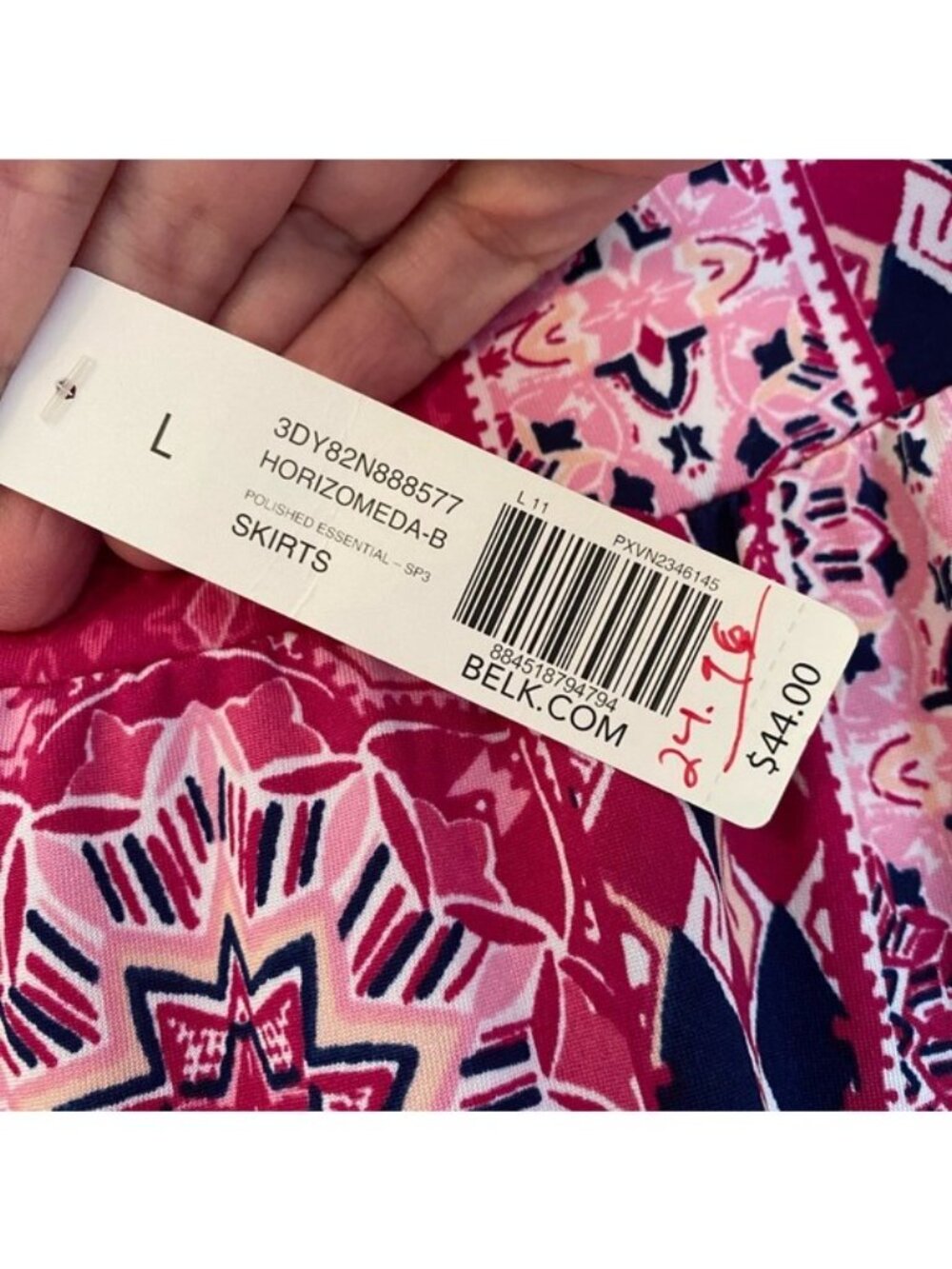 New! New Directions Pink Patterned Midi-Skirt Handkerchief Hem Size L - Picture 6 of 10